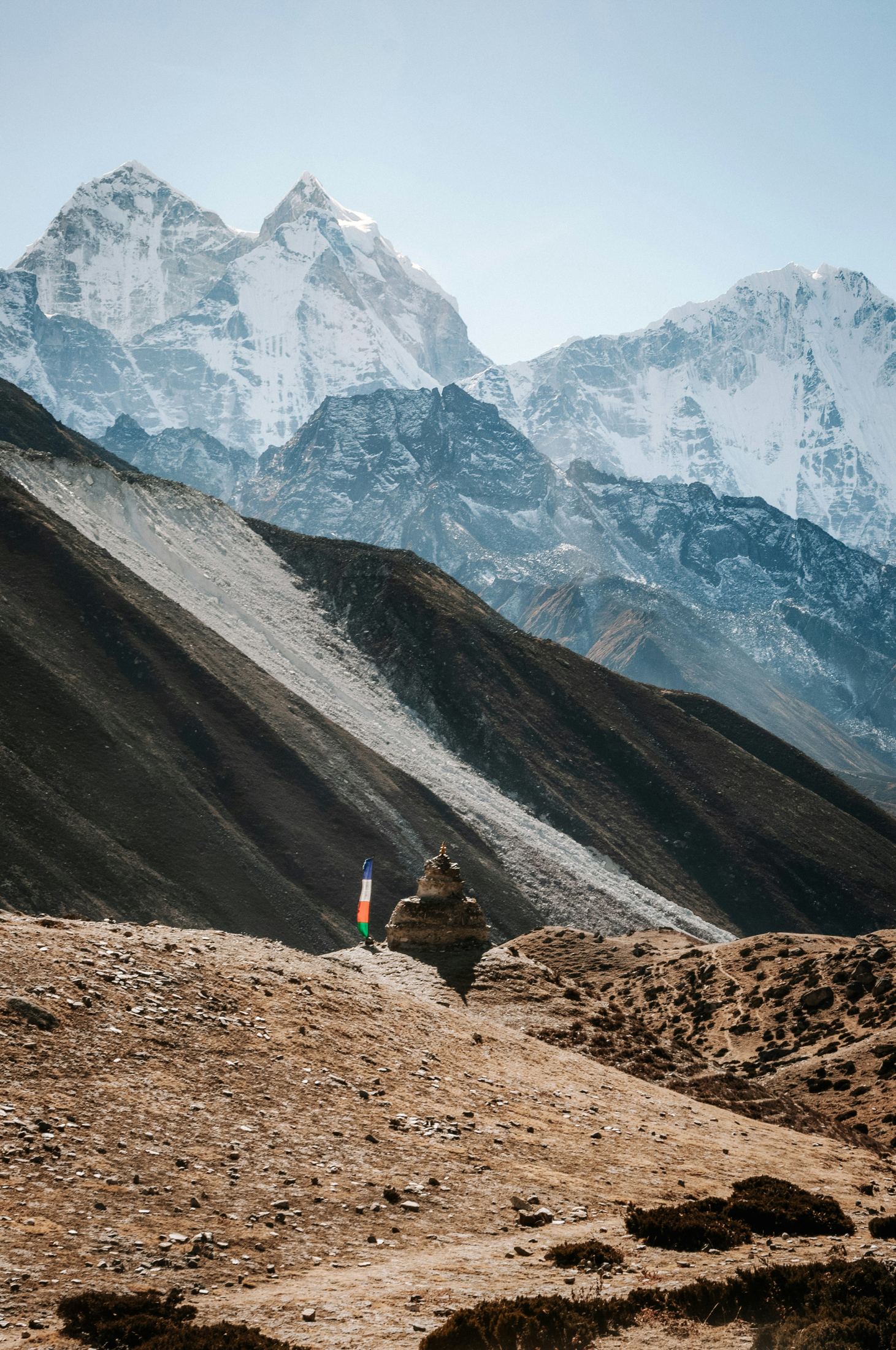 Stupa and flag in the Himalaya